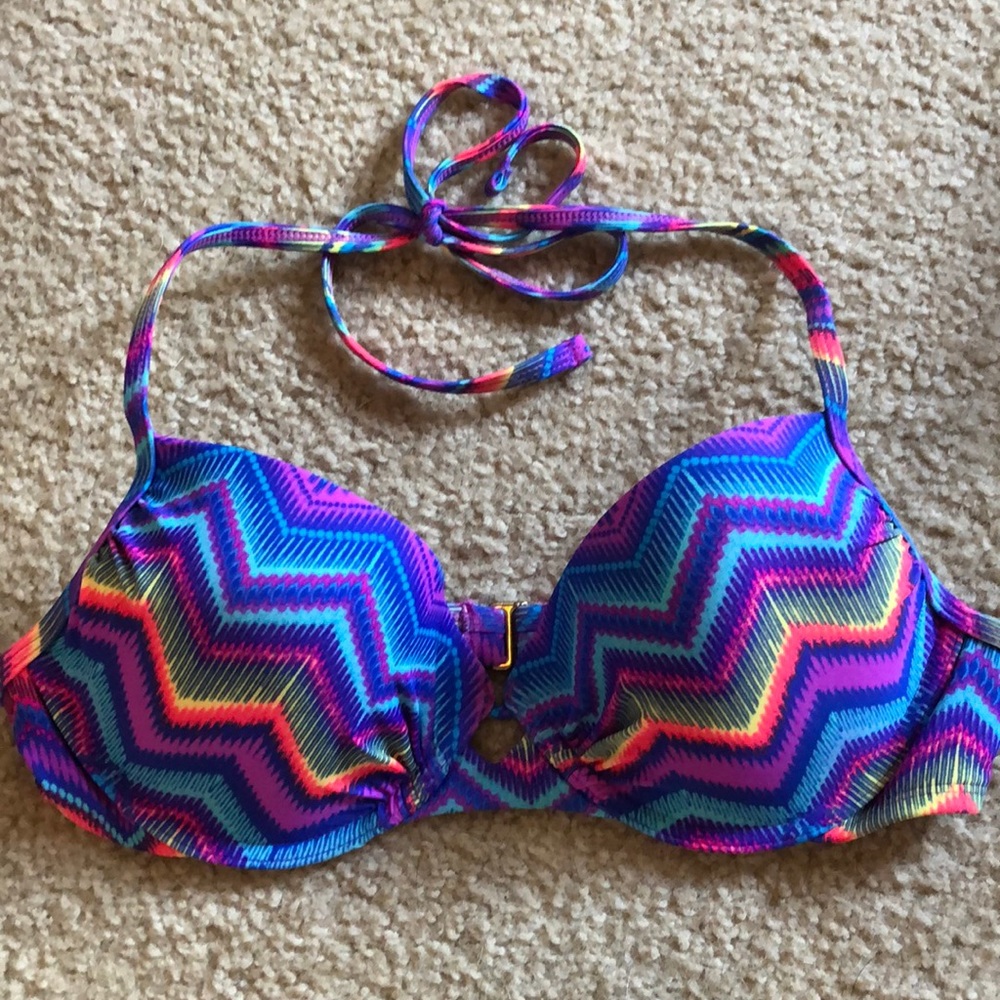Final drop. Bikini top. Blue/purple multi halter.